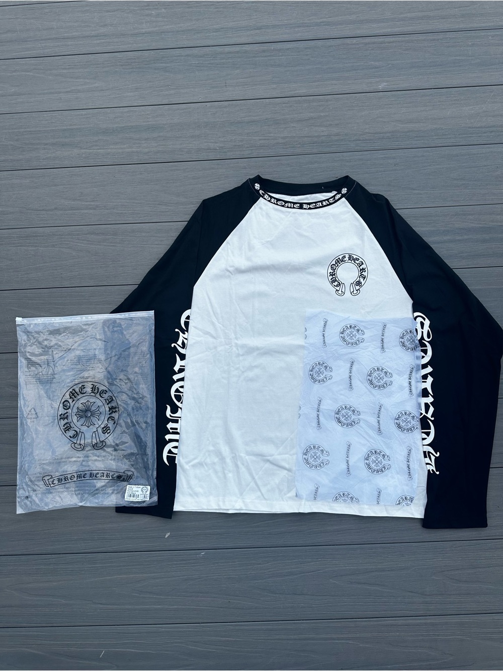 Chrome Hearts Black & White Raglan Graphic Long Sleeve Tee